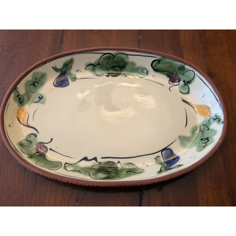 Vintage Cuore Nove Italy Majolica 11.25" Oval Platter Hand Painted Vegetables